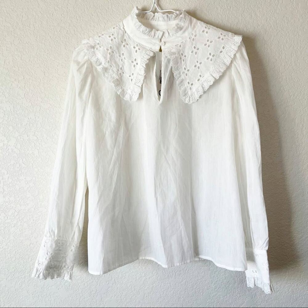 ba&sh Donia Eyelet Ruffle Blouse - S